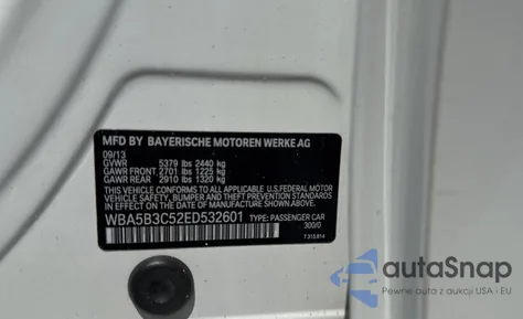 2014 BMW 535 Xi z USA, uszkodzony, nr VIN WBA5B3C52ED532601